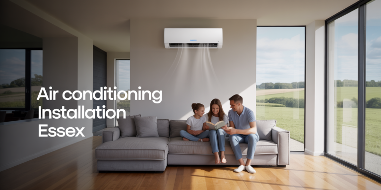 a professional photograph of a modern living with air conditioning in essex